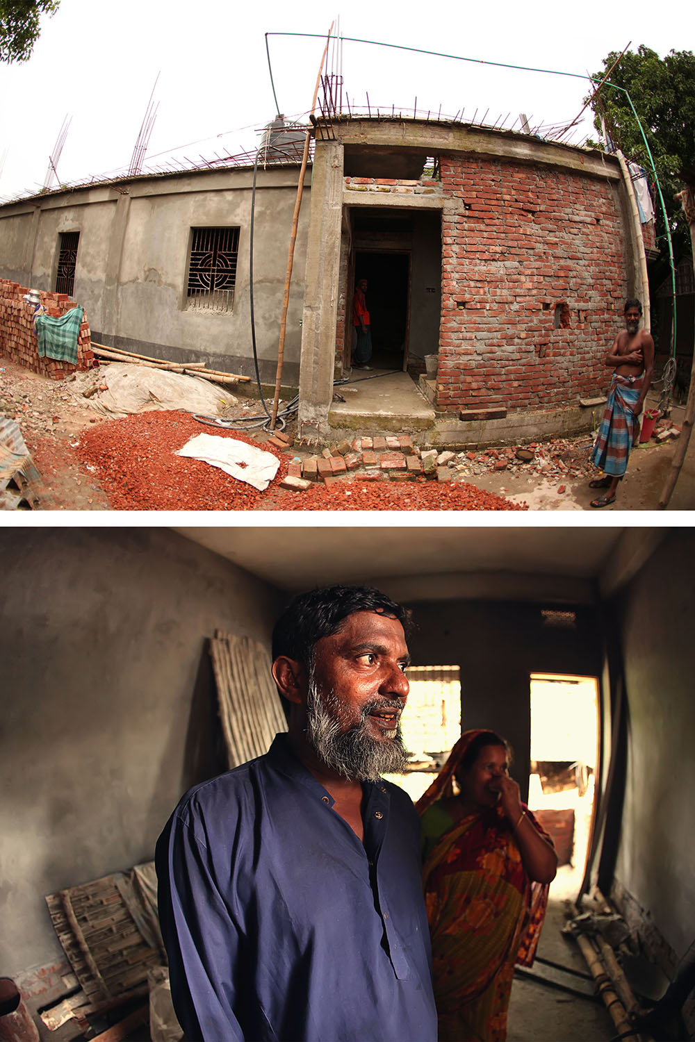 Saiful's dad smiles as he gives us a tour of the house his son's earnings are helping them build