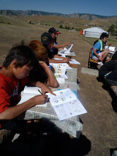 At the camp, the children learn English...