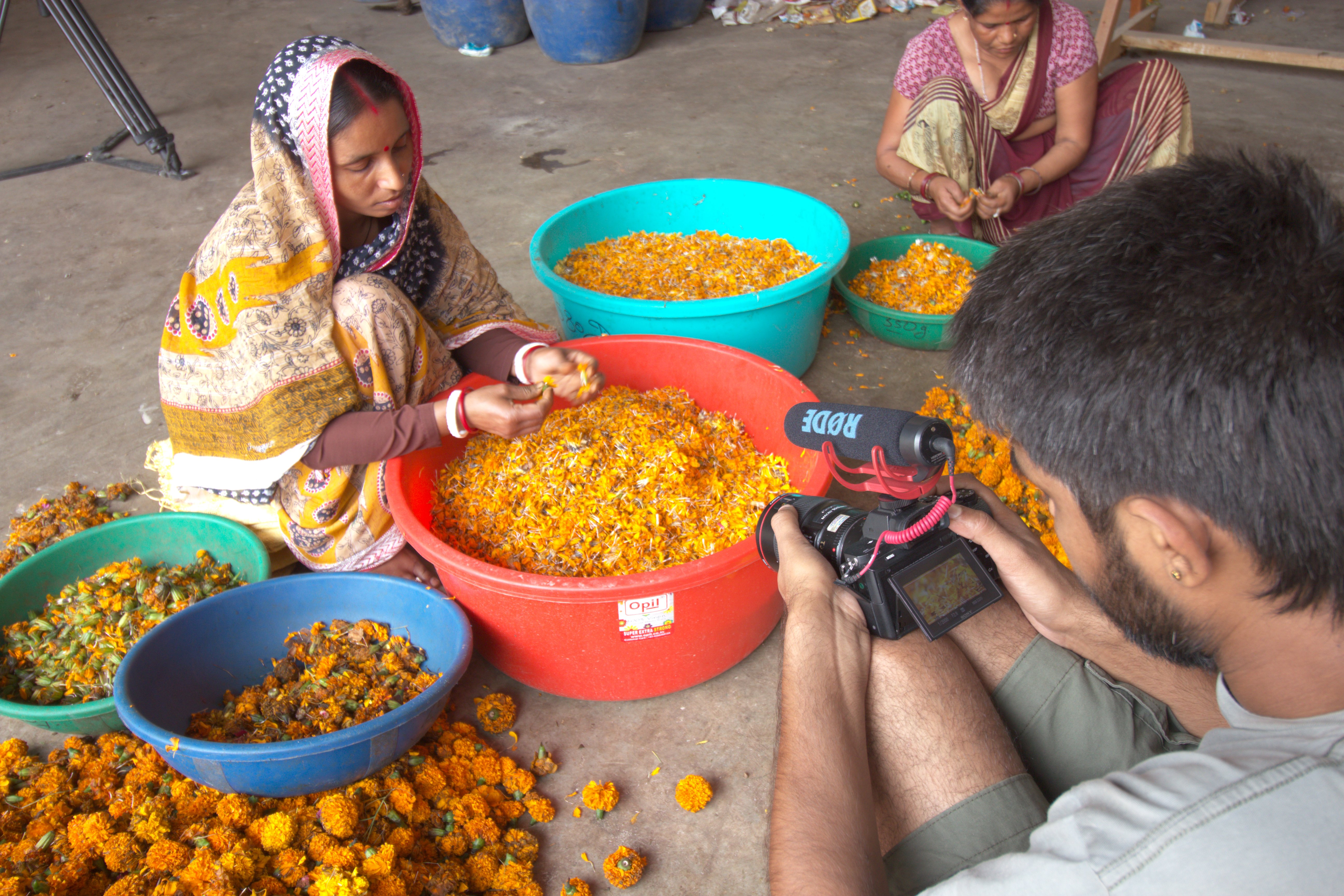 Filming the women workers at HelpUsGreen for the original story, in April 2018